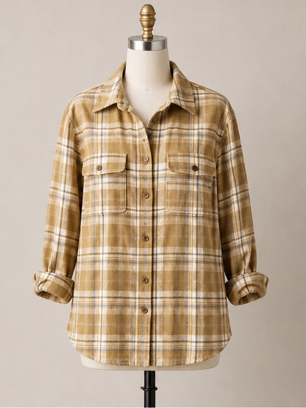 Princess Polly Beige Plaid Flannel Shacket Button Front Oversized Jacket